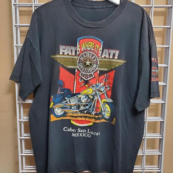 Vintage 90s Mexico Harley Davidson Fat‎ Is Where It's At t-shirt
